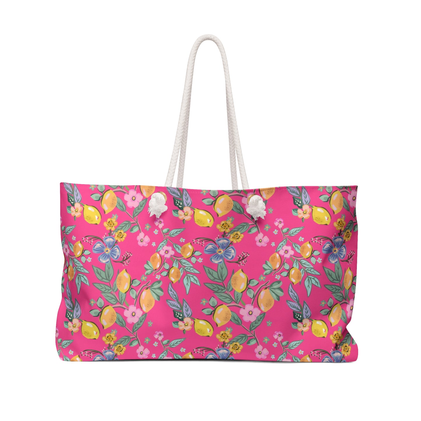 Pink Lemon Floral Weekender Bag — Bright Lemon & Blossom Travel Tote