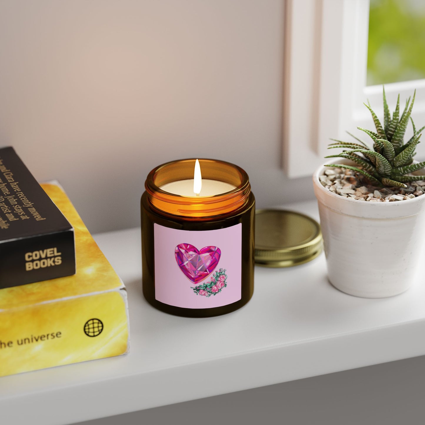 Coconut Apricot Scented Candle — Pink Gem Heart Design (4oz & 9oz)