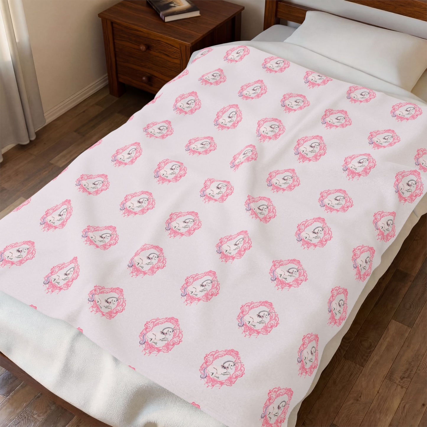 Pink Floral Sheep Pattern Velveteen Plush Blanket | Nursery Baby Throw