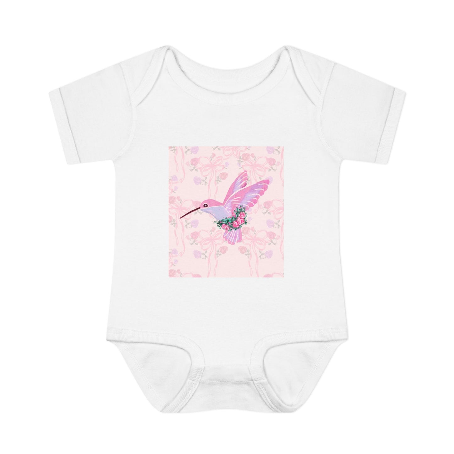 Pink Watercolor Hummingbird Infant Bodysuit | Floral Square Art