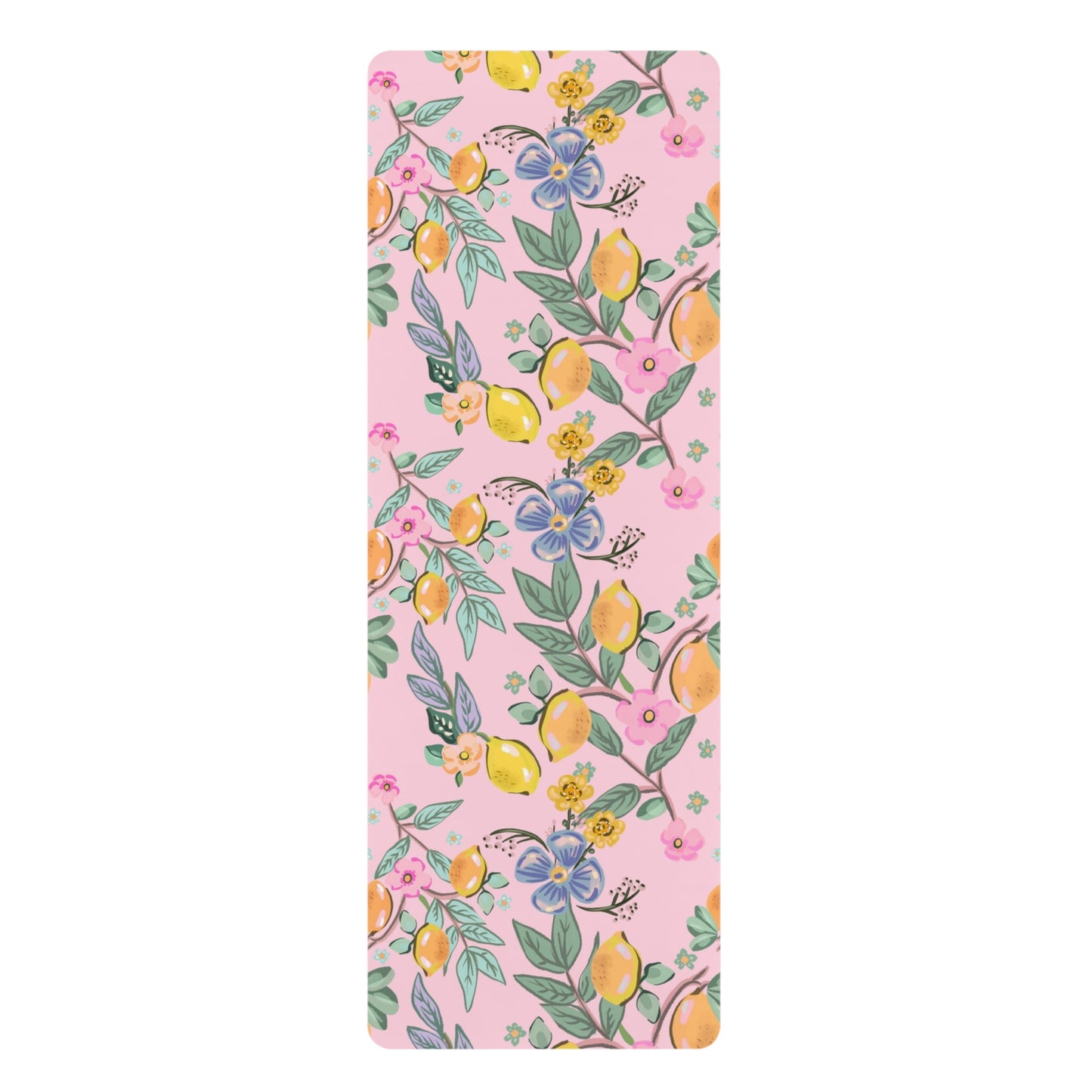 Pink Lemon Blossom Yoga Mat — Non-Slip Rubber Mat with Floral Citrus Design