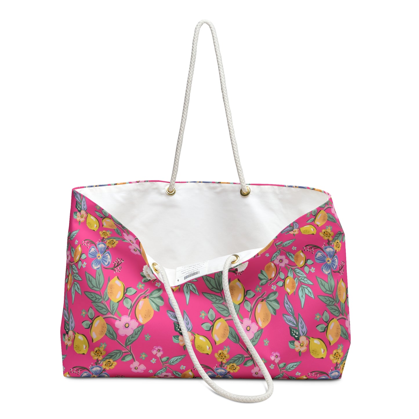 Pink Lemon Floral Weekender Bag — Bright Lemon & Blossom Travel Tote