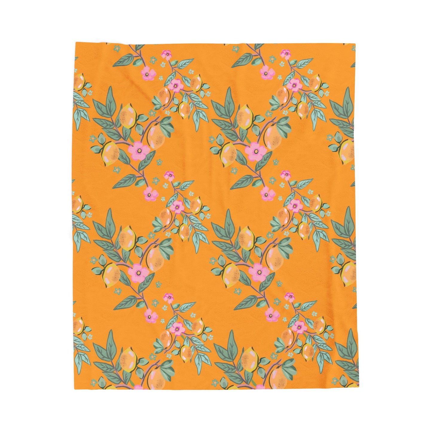 Floral Citrus Velveteen Plush Blanket – Orange Blossom Cozy Throw