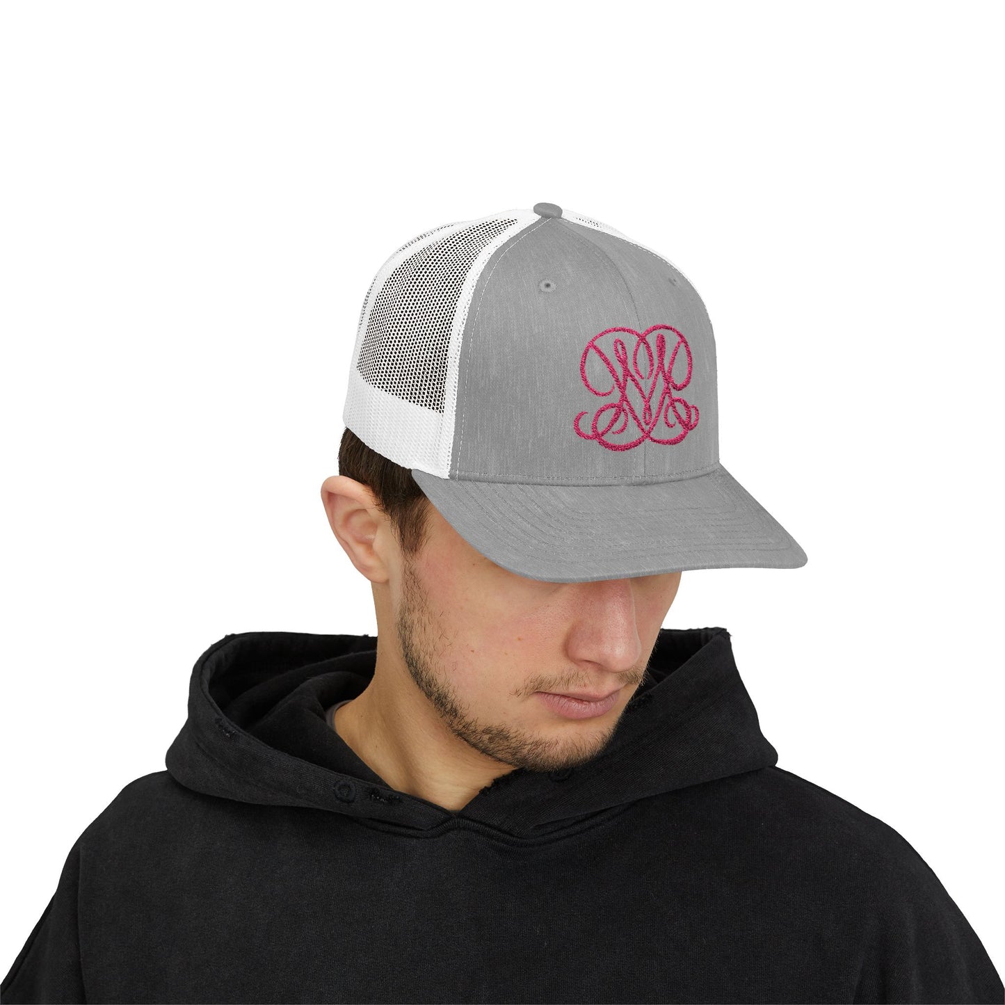 Embroidered Princess Marzipan logo Trucker Cap — Personalized Script Patch Snapback