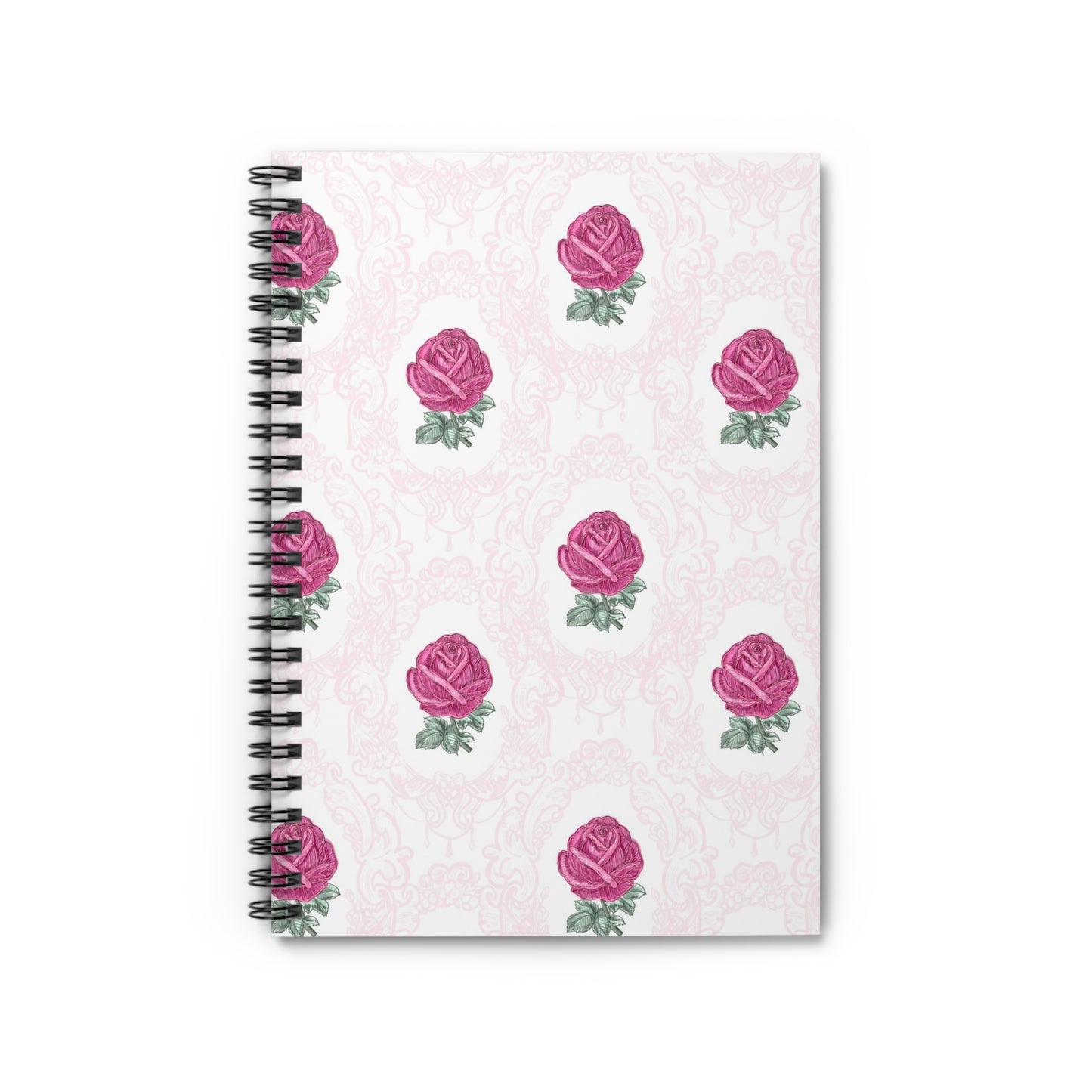 Pink Rose Pattern Spiral Notebook | Ruled Journal, Floral Stationery