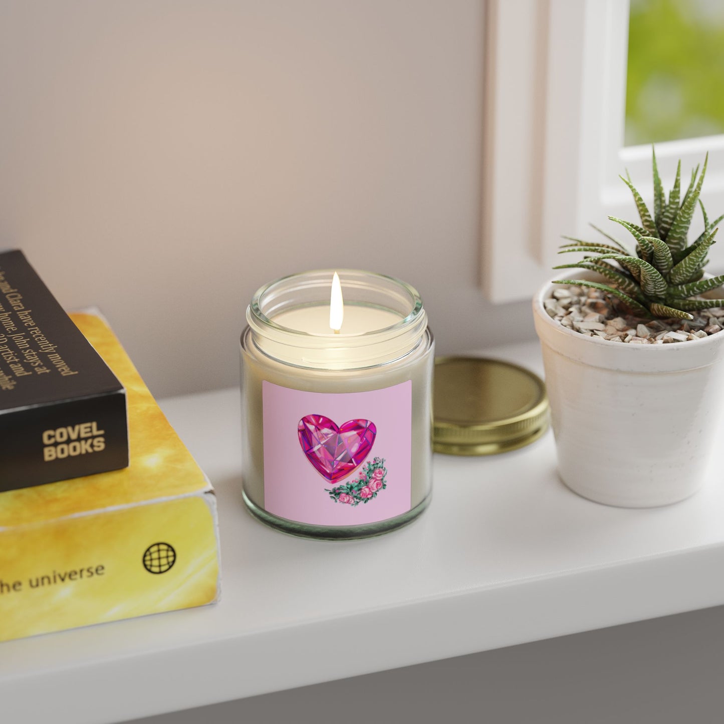 Coconut Apricot Scented Candle — Pink Gem Heart Design (4oz & 9oz)
