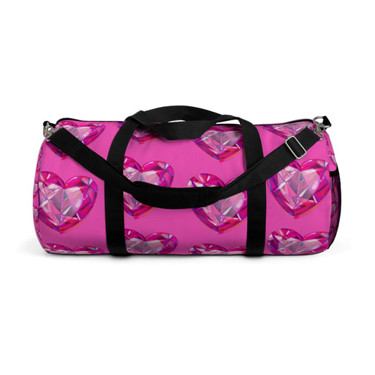 Pink Crystal Heart Duffel Bag — Sparkling Travel Gym Bag