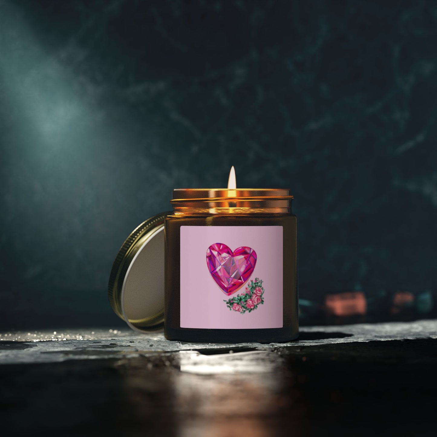 Coconut Apricot Scented Candle — Pink Gem Heart Design (4oz & 9oz)