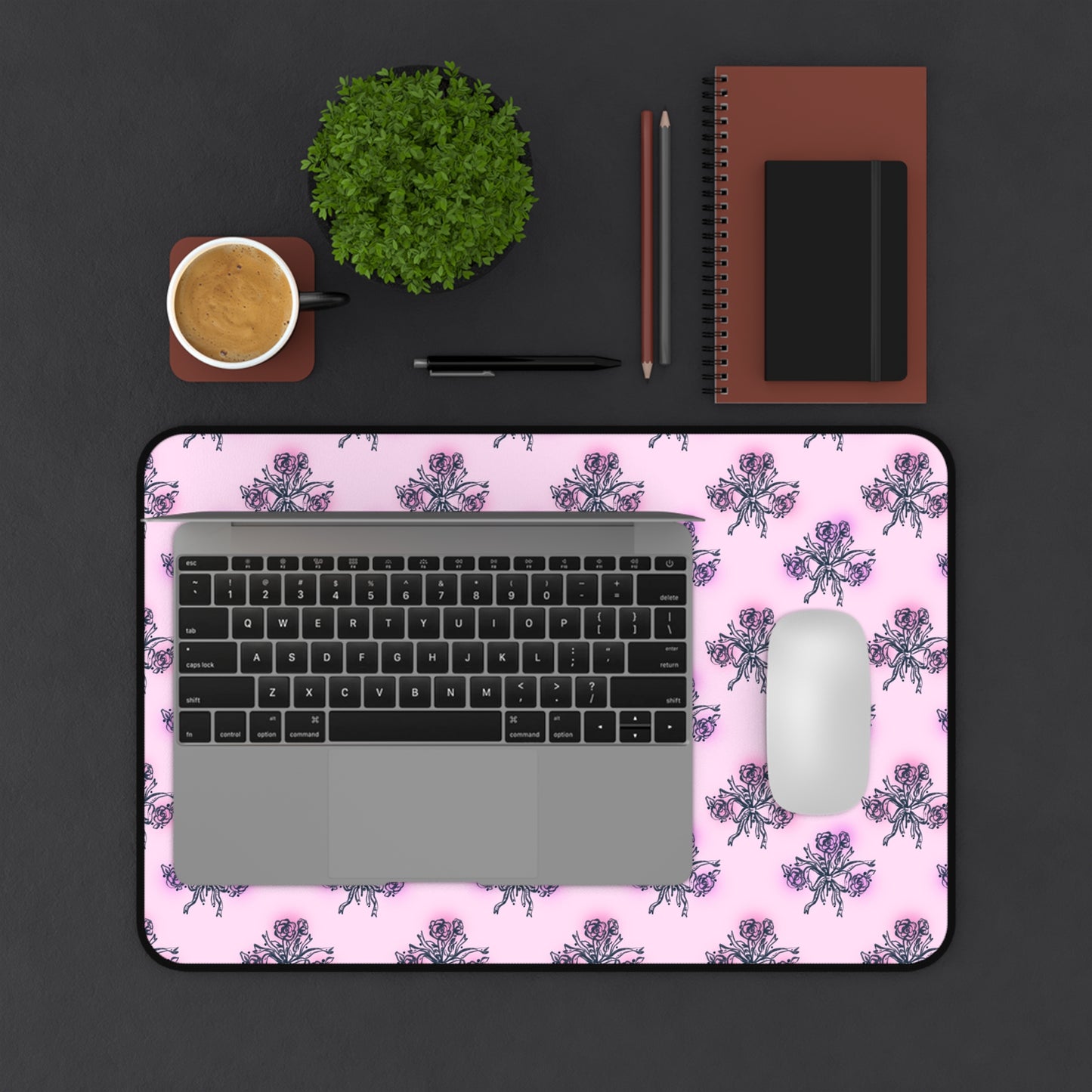 Pink Floral Desk Mat — Repeating Violet Iris Pattern