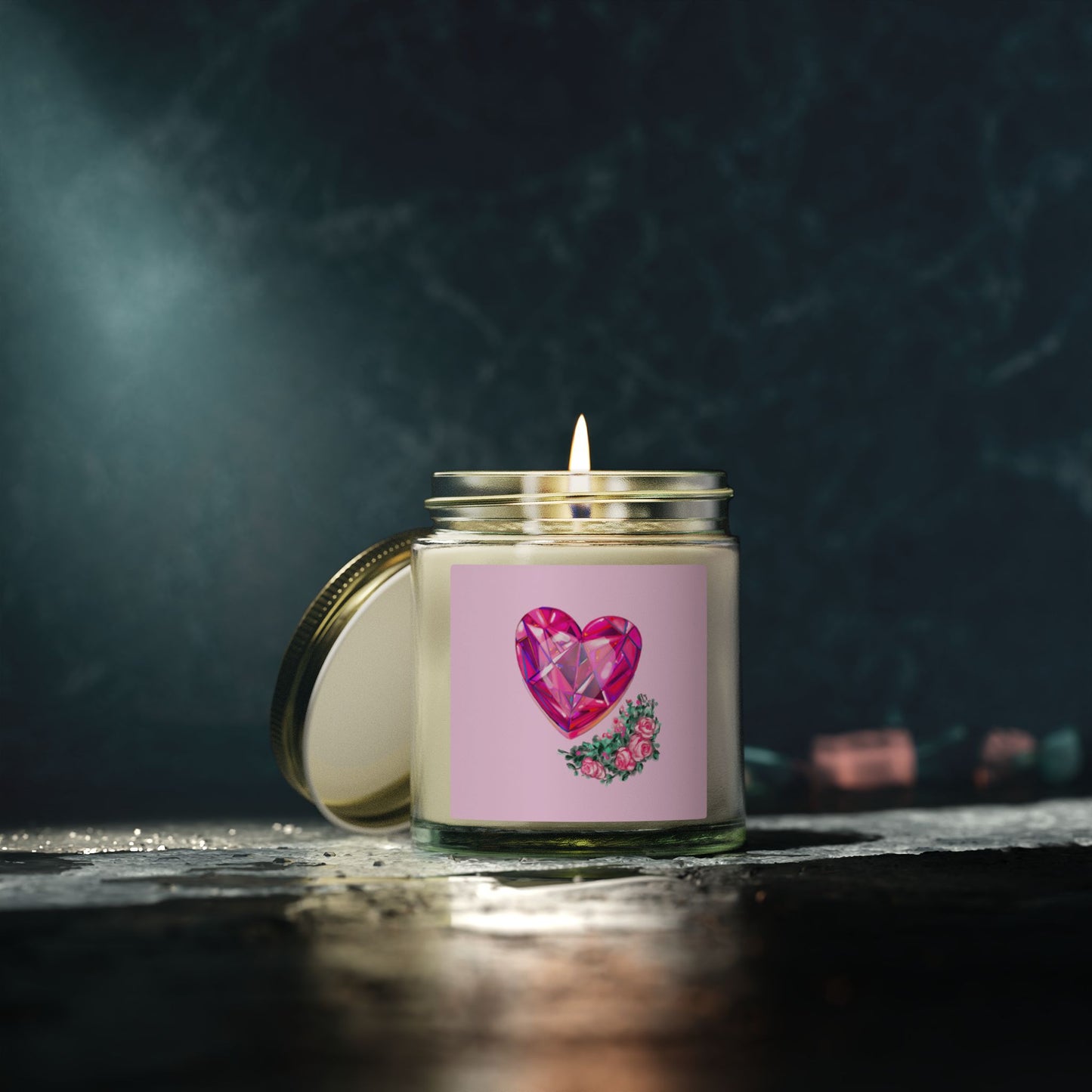 Coconut Apricot Scented Candle — Pink Gem Heart Design (4oz & 9oz)