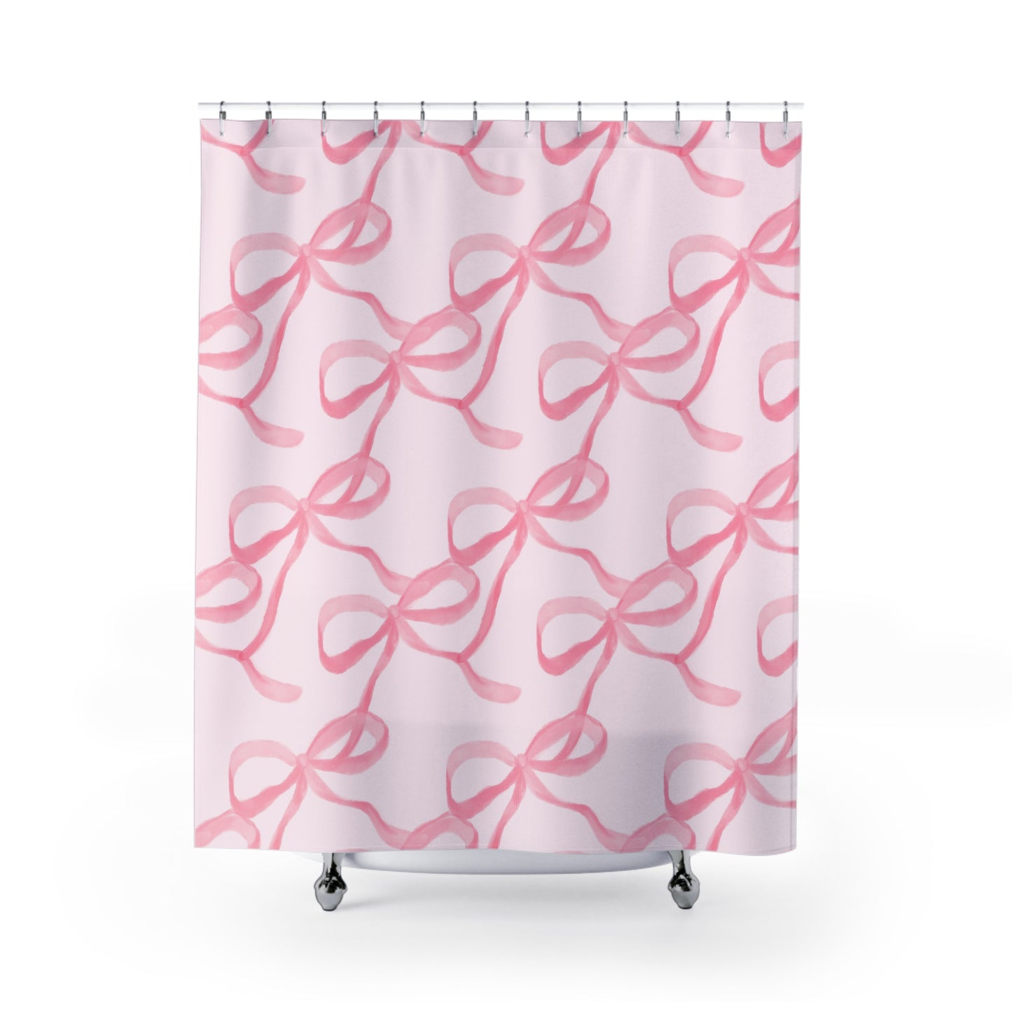 Pink Watercolor Bows Shower Curtain | Bow Pattern Bathroom Decor
