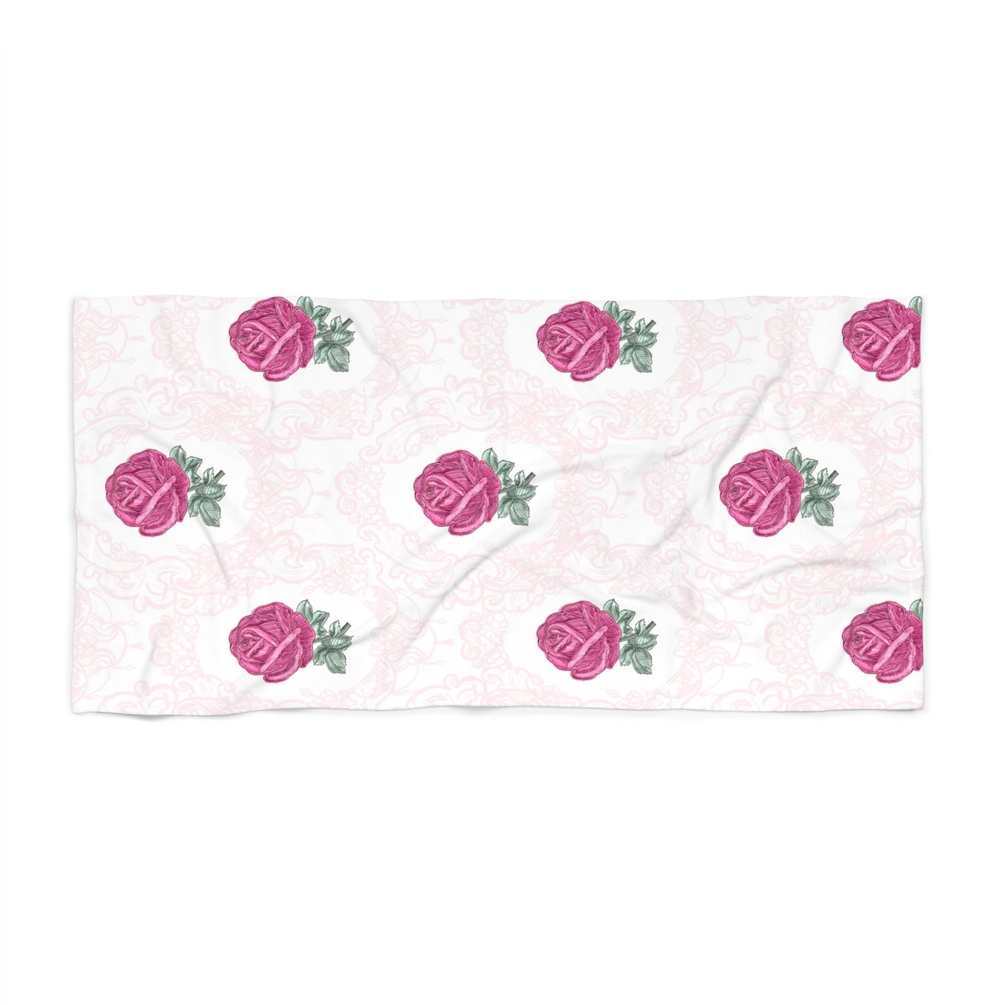 Pink Rose Pattern Beach Towel | Floral Rose Print Towel