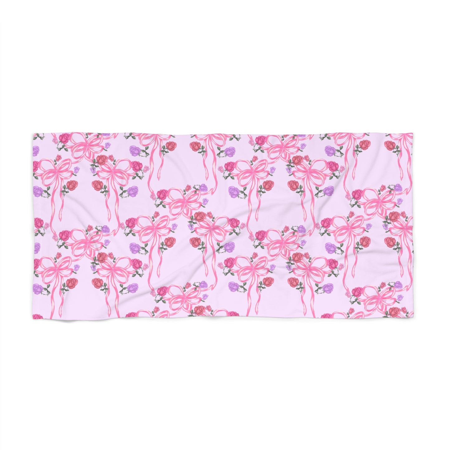 Pink Floral Pattern Beach Towel | Watercolor Hibiscus Design