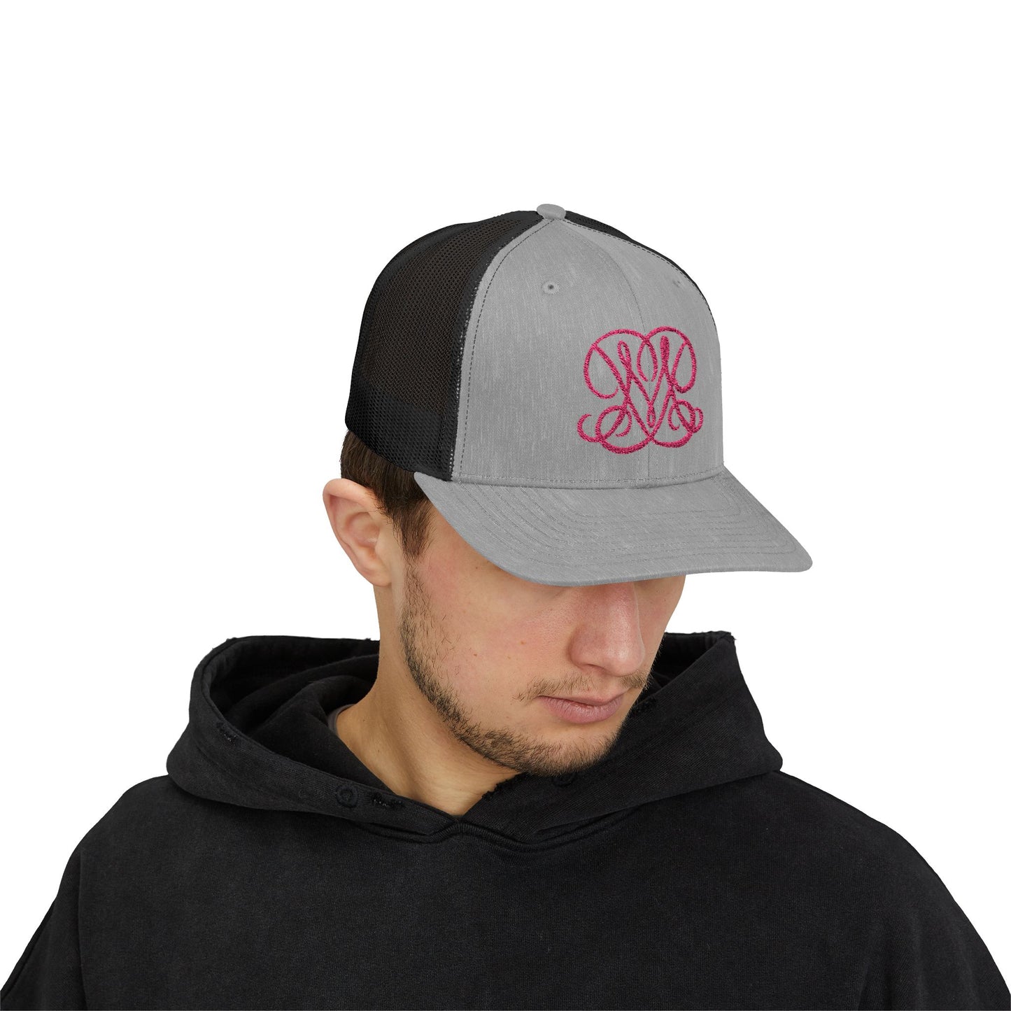 Embroidered Princess Marzipan logo Trucker Cap — Personalized Script Patch Snapback