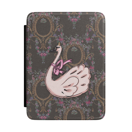 Pink Swan Pattern Kindle Case | Vintage Floral Mirror Background