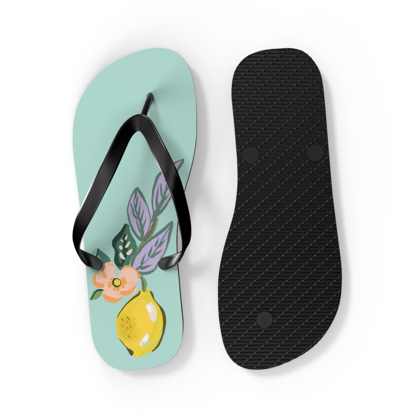 Lemon Blossom Flip Flops — Aqua Floral Summer Sandals