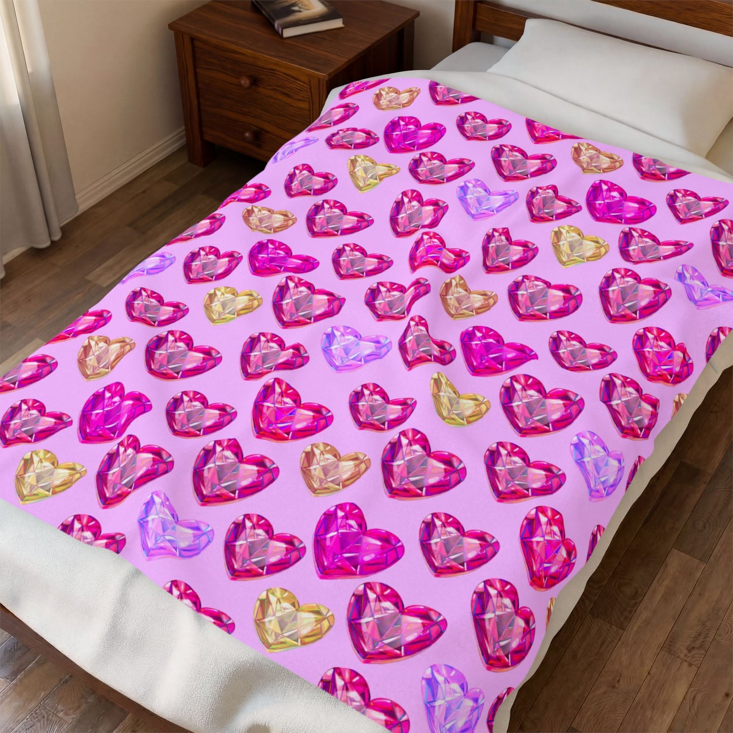 Valentine Heart Pattern Velveteen Plush Blanket — Pink Glitter Hearts Cozy Throw