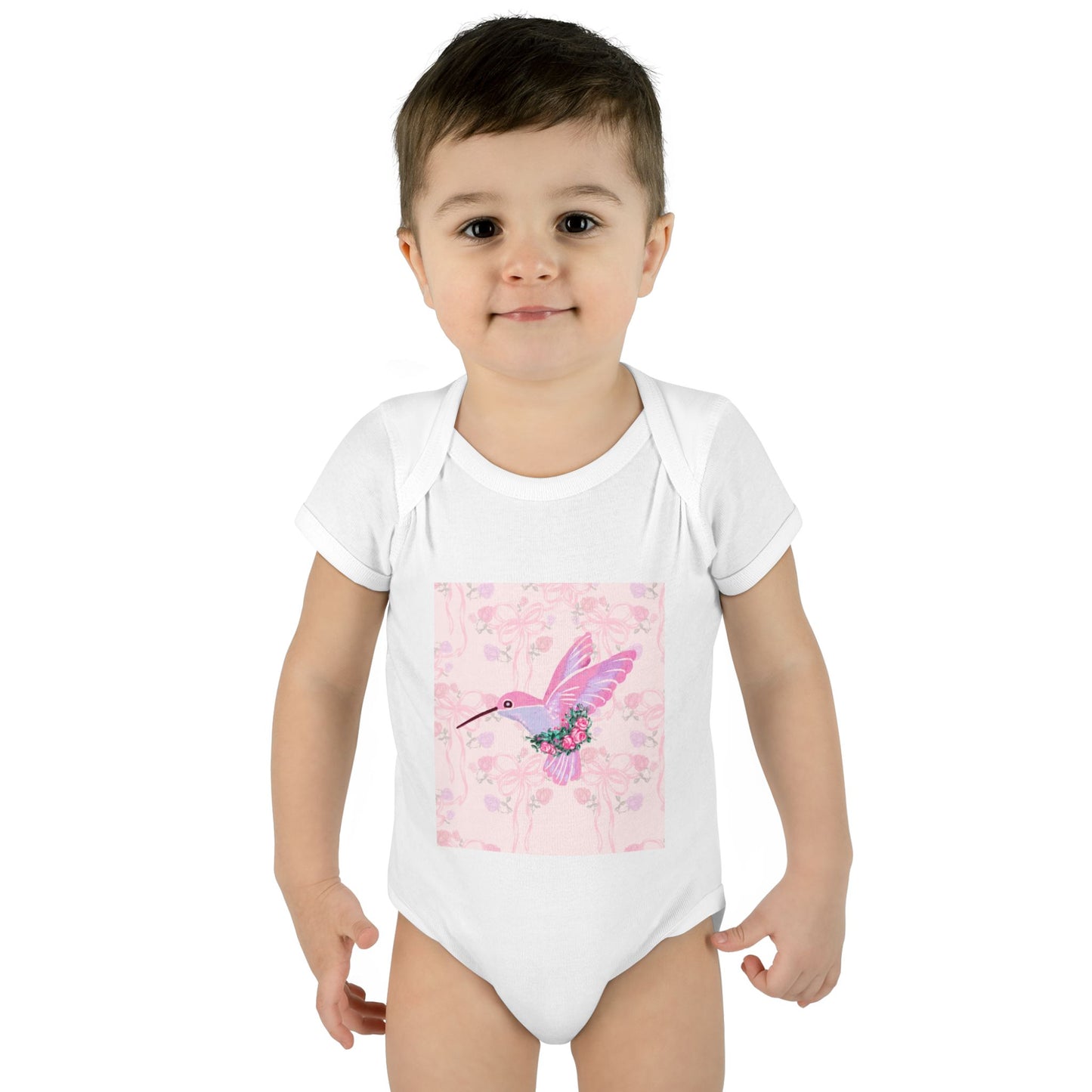 Pink Watercolor Hummingbird Infant Bodysuit | Floral Square Art