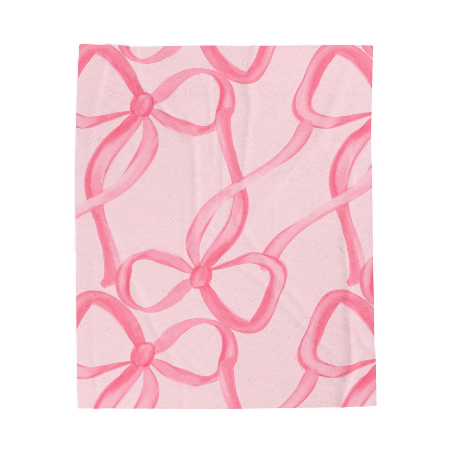 Pink Ribbon Bow Pattern Velveteen Plush Blanket | Soft Pink Bows Throw