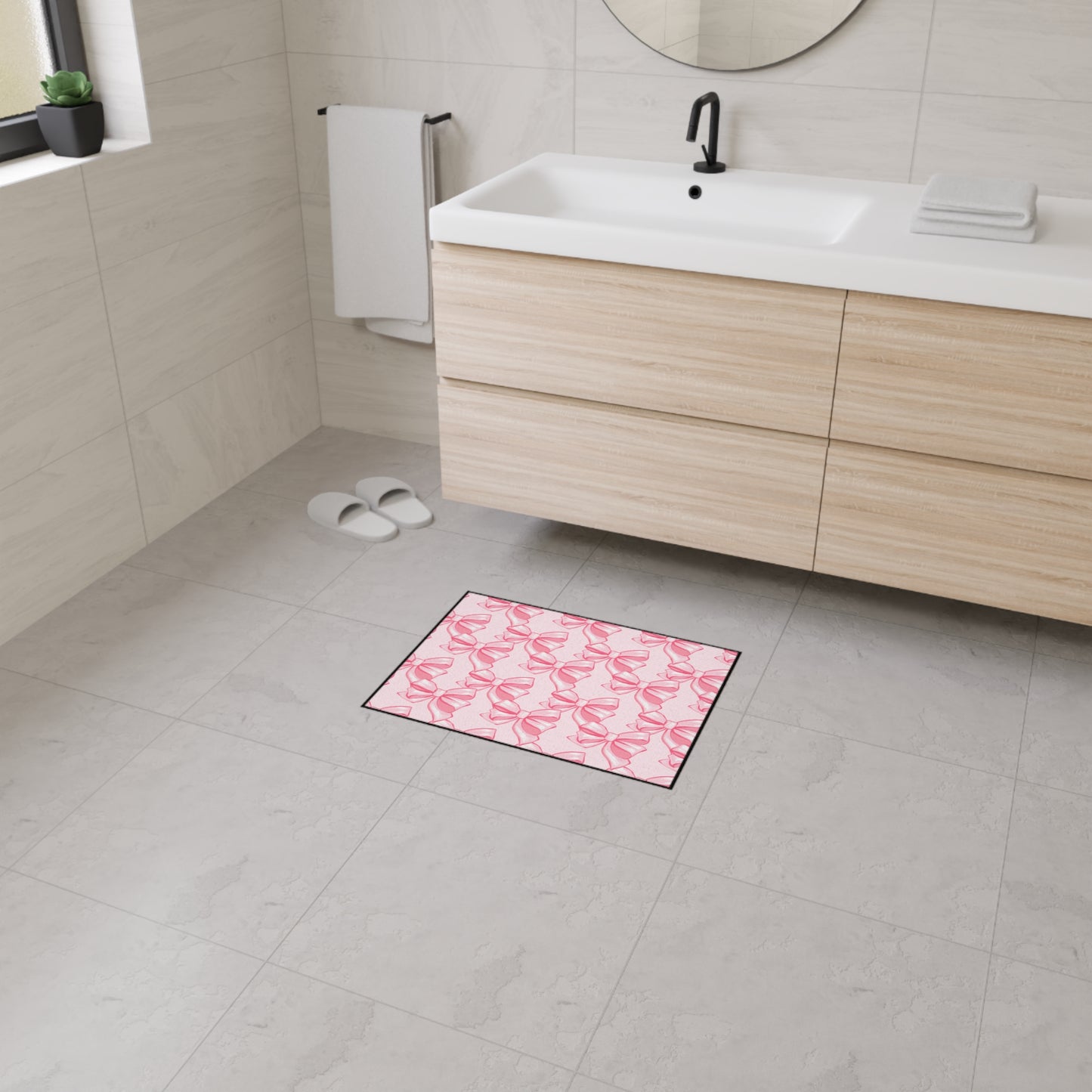 Pink Bow Pattern Floor Mat | Cute Ribbon Entryway Rug