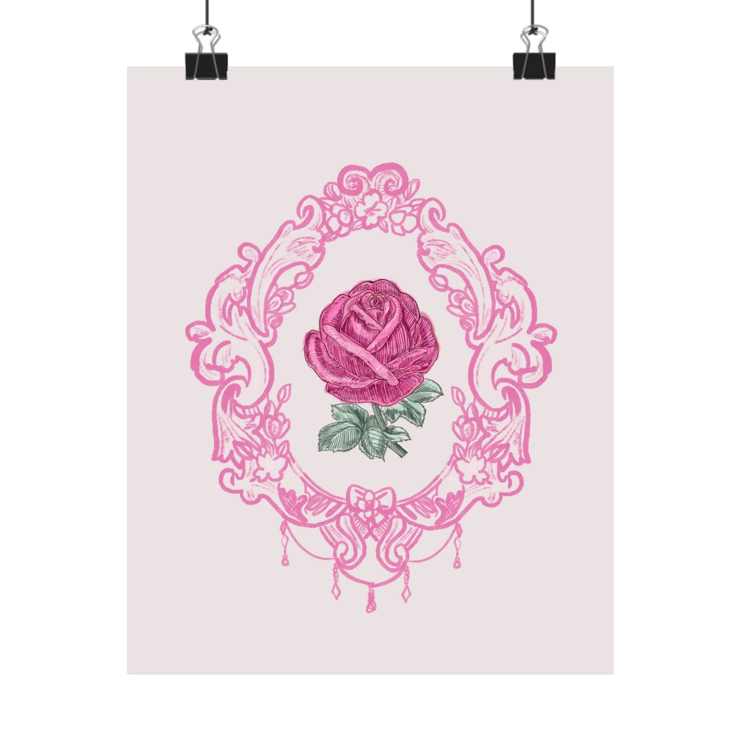 Pink Vintage Rose Matte Poster | Floral Wall Art | Victorian Frame