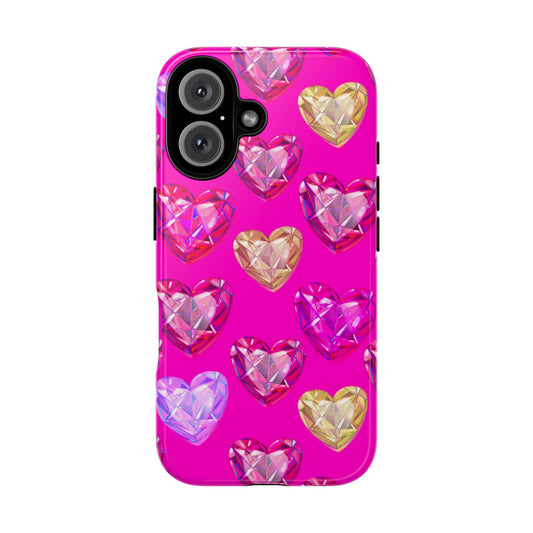 Crystal Heart Phone Case — Pink Gem Hearts Protective iPhone Cover