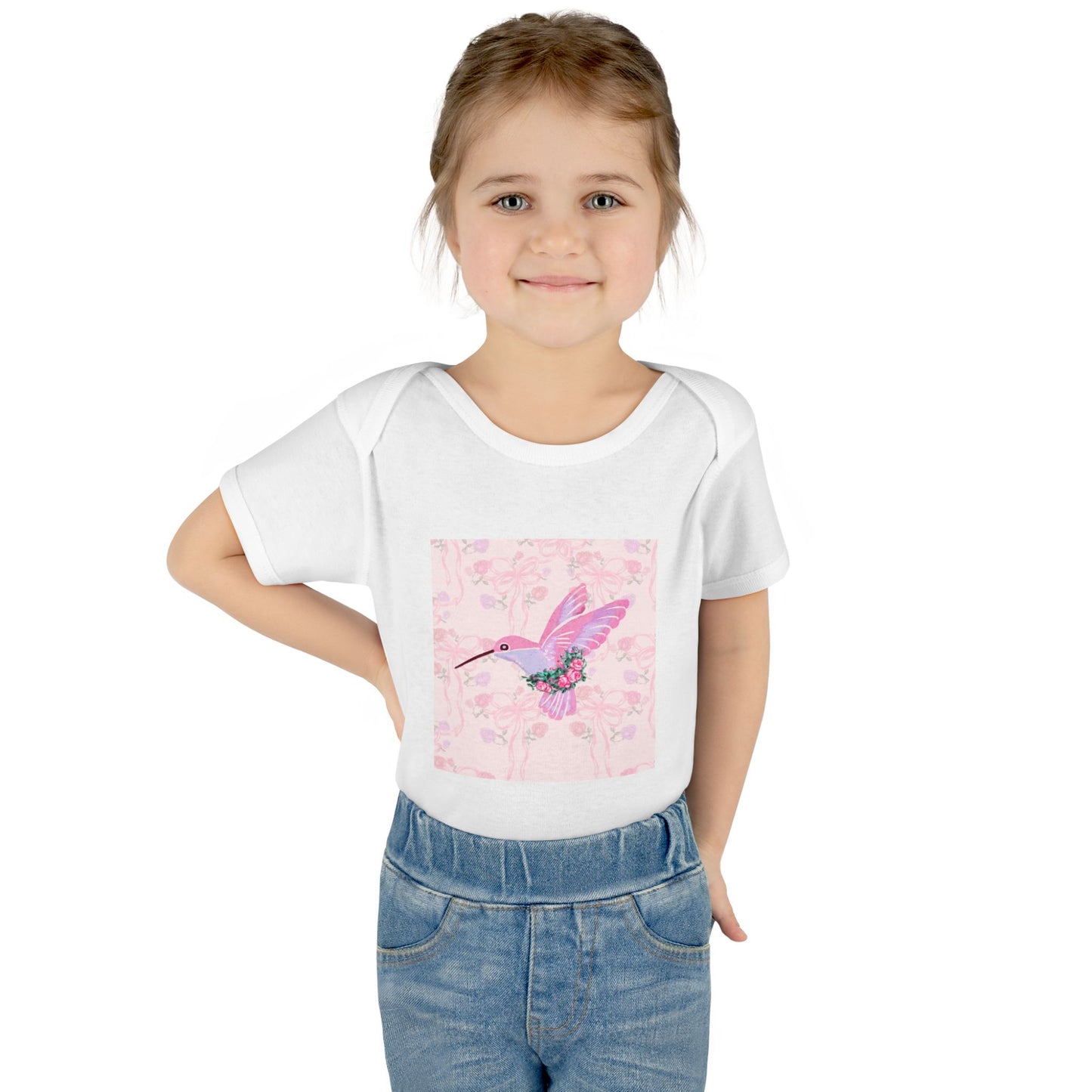 Pink Watercolor Hummingbird Infant Bodysuit | Floral Square Art