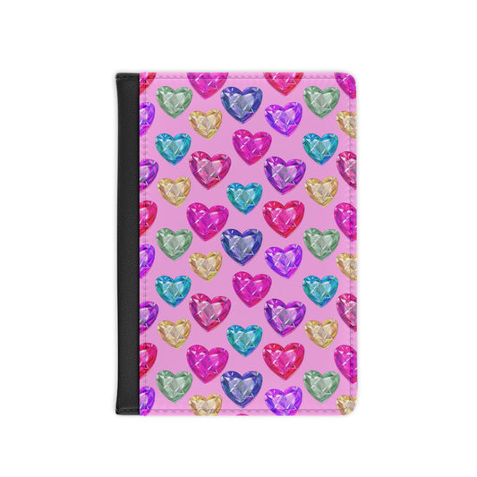 Colorful Gem Heart Passport Cover — Pink Travel Passport Holder for Women & Girls