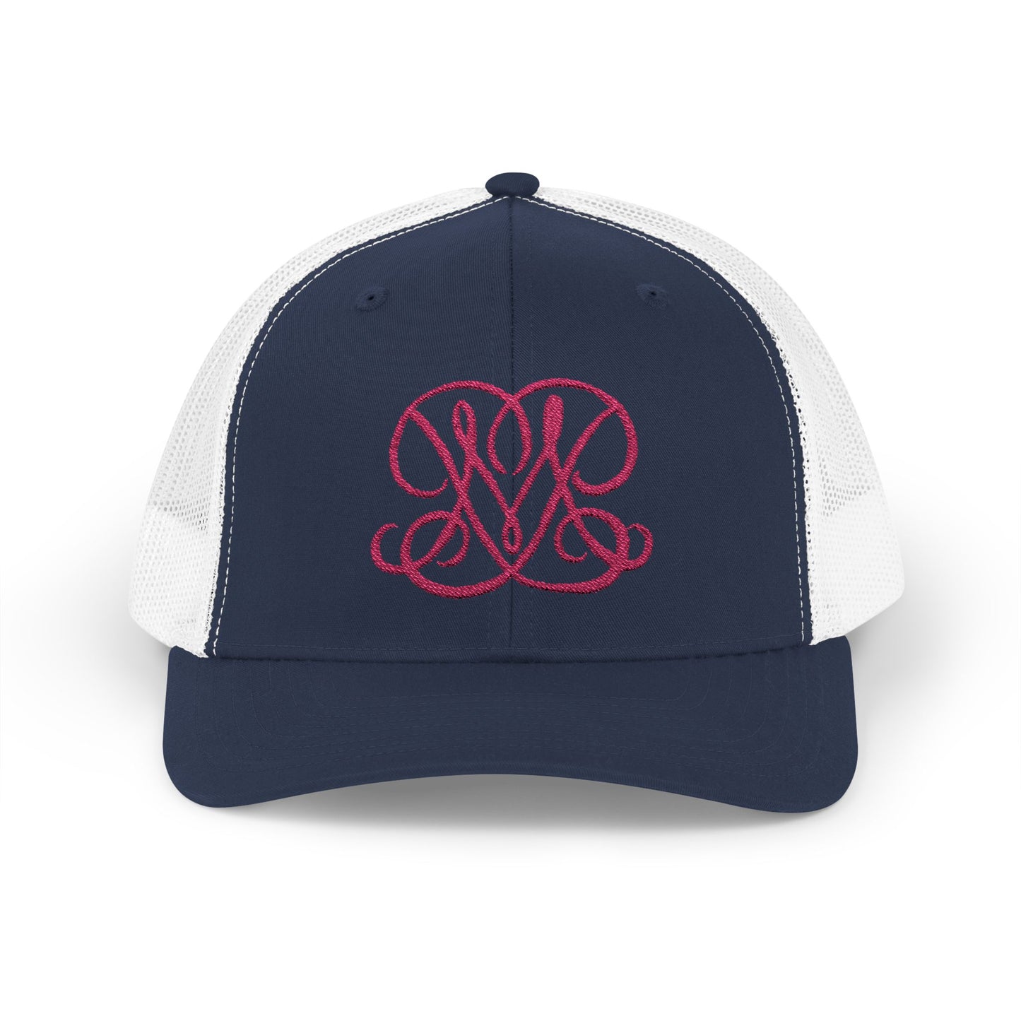 Embroidered Princess Marzipan logo Trucker Cap — Personalized Script Patch Snapback