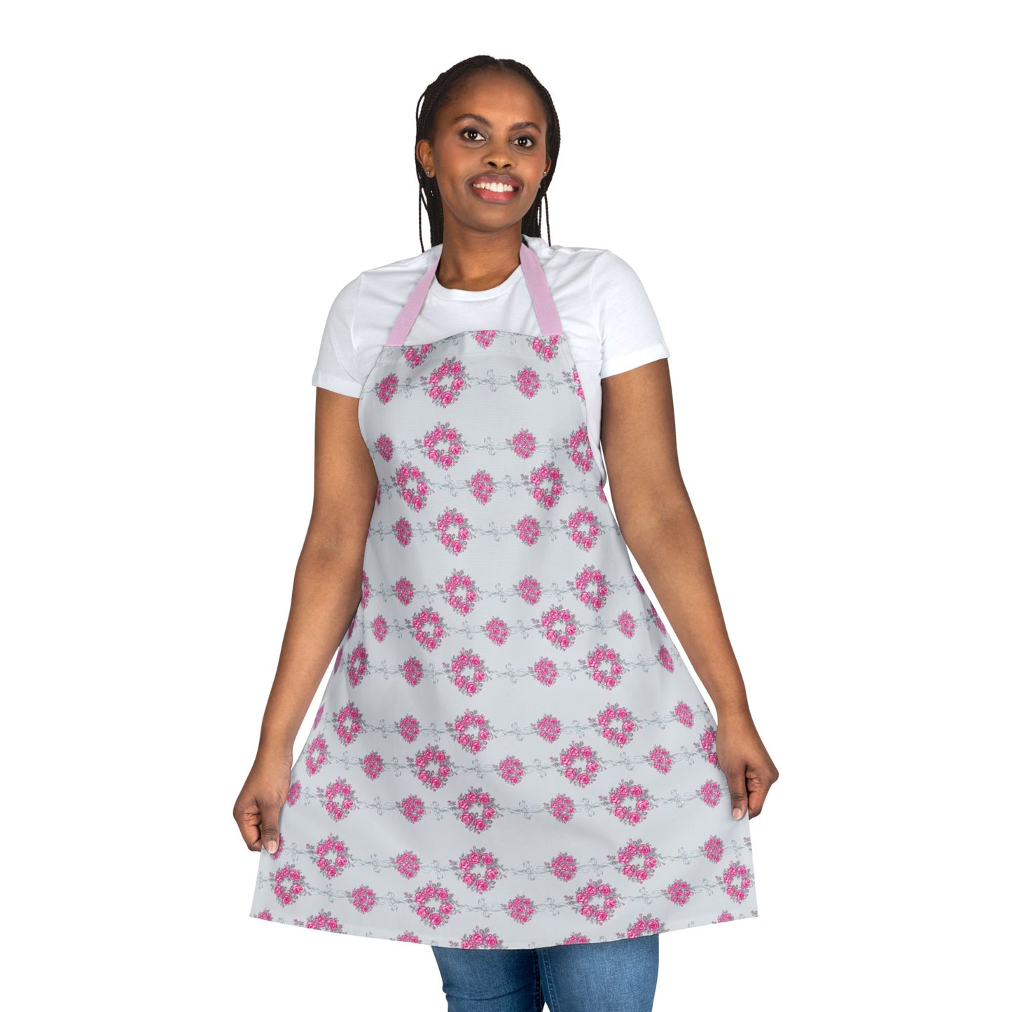 Pink Tie-Dye Apron — Floral Pattern Kitchen Apron with Pink Straps