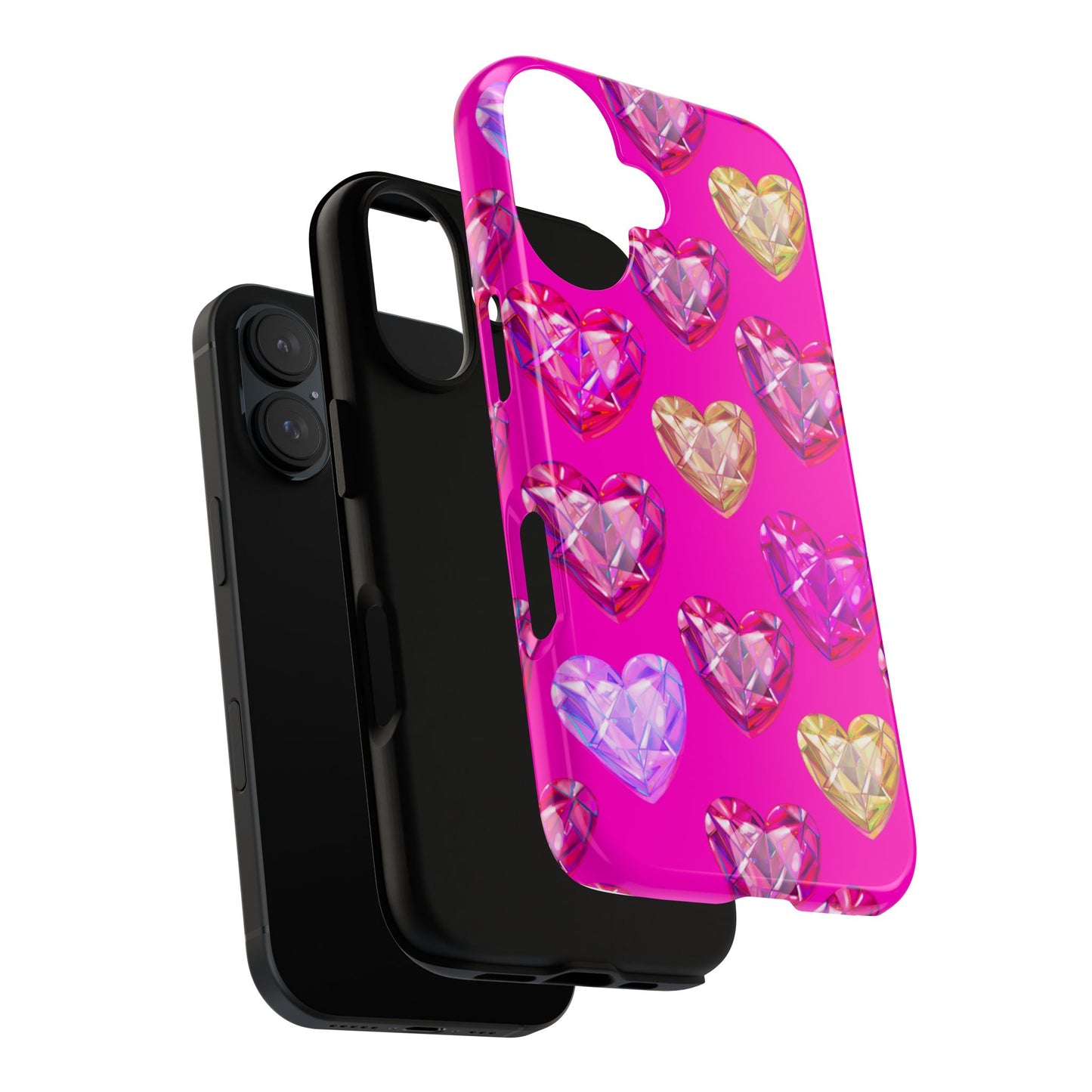 Crystal Heart Phone Case — Pink Gem Hearts Protective iPhone Cover