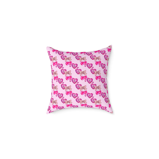 Pink Floral Decorative Pillow - Vintage Rose Pattern Square Throw Cushion