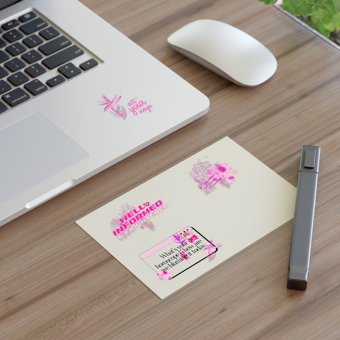 Well Informed & Frightened Pink Aesthetic Sticker Sheet — Horoscope, Floral & “Act Your Way” Designs
