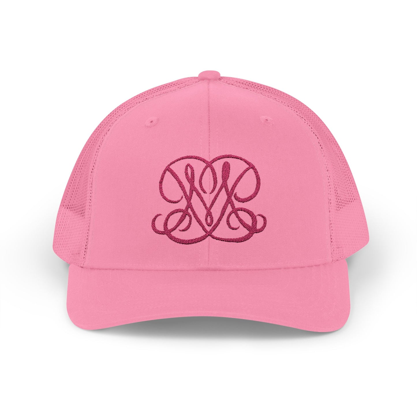 Embroidered Princess Marzipan logo Trucker Cap — Personalized Script Patch Snapback