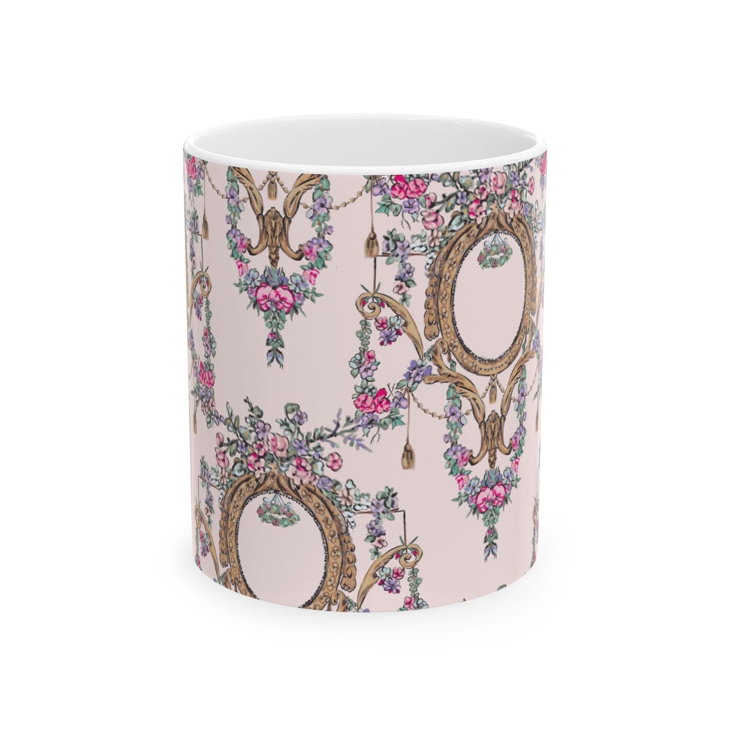 Pink Swan Pattern Mug | Vintage Mirror Floral Ceramic Mug
