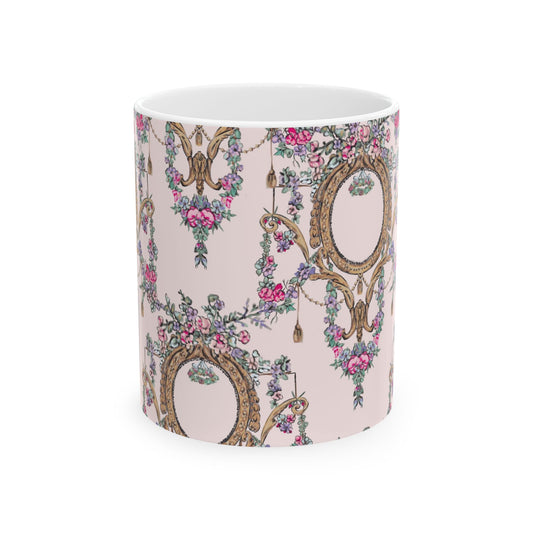 Pink Swan Pattern Mug | Vintage Mirror Floral Ceramic Mug