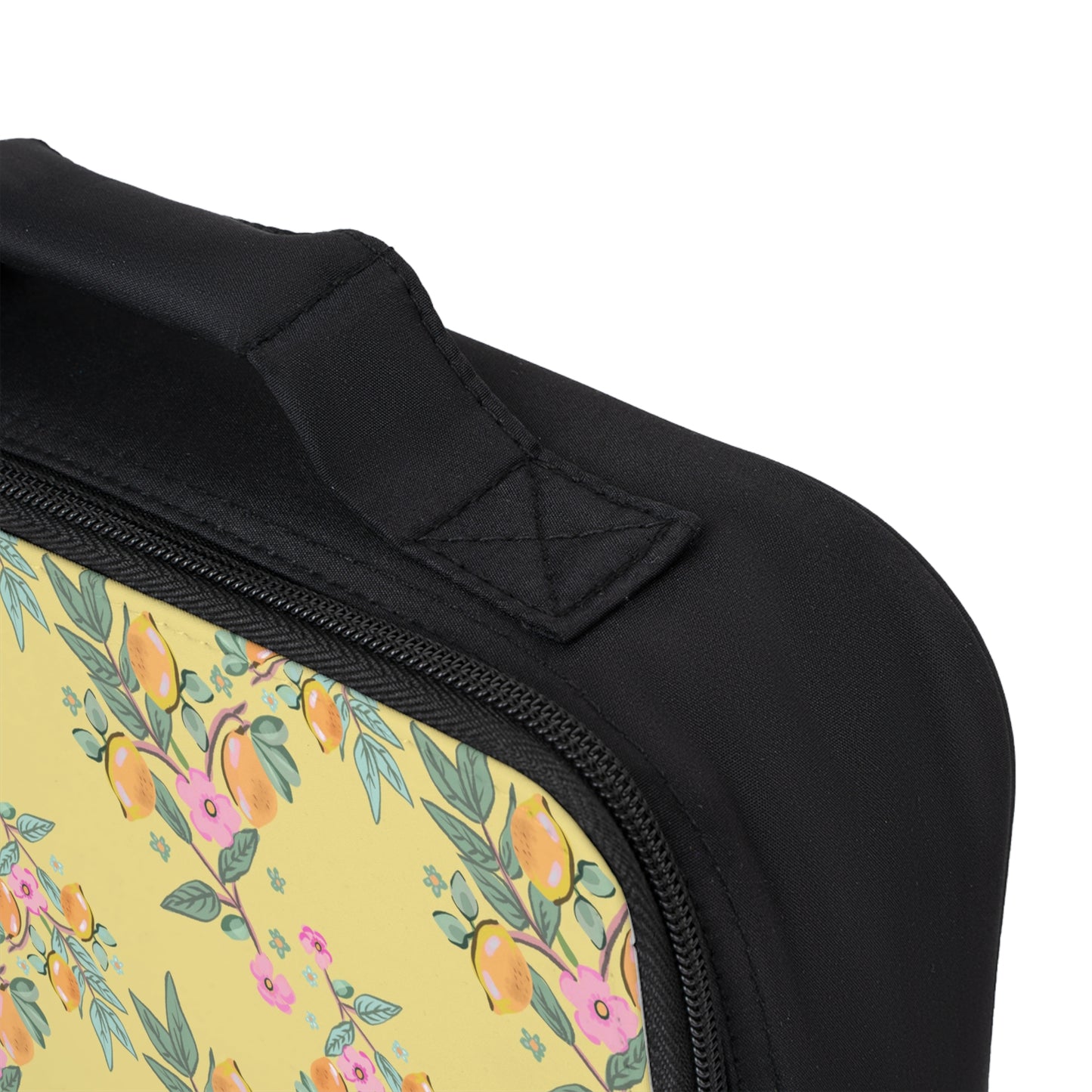 Floral Lemon Pattern Lunch Bag — Yellow Botanical Insulated Tote