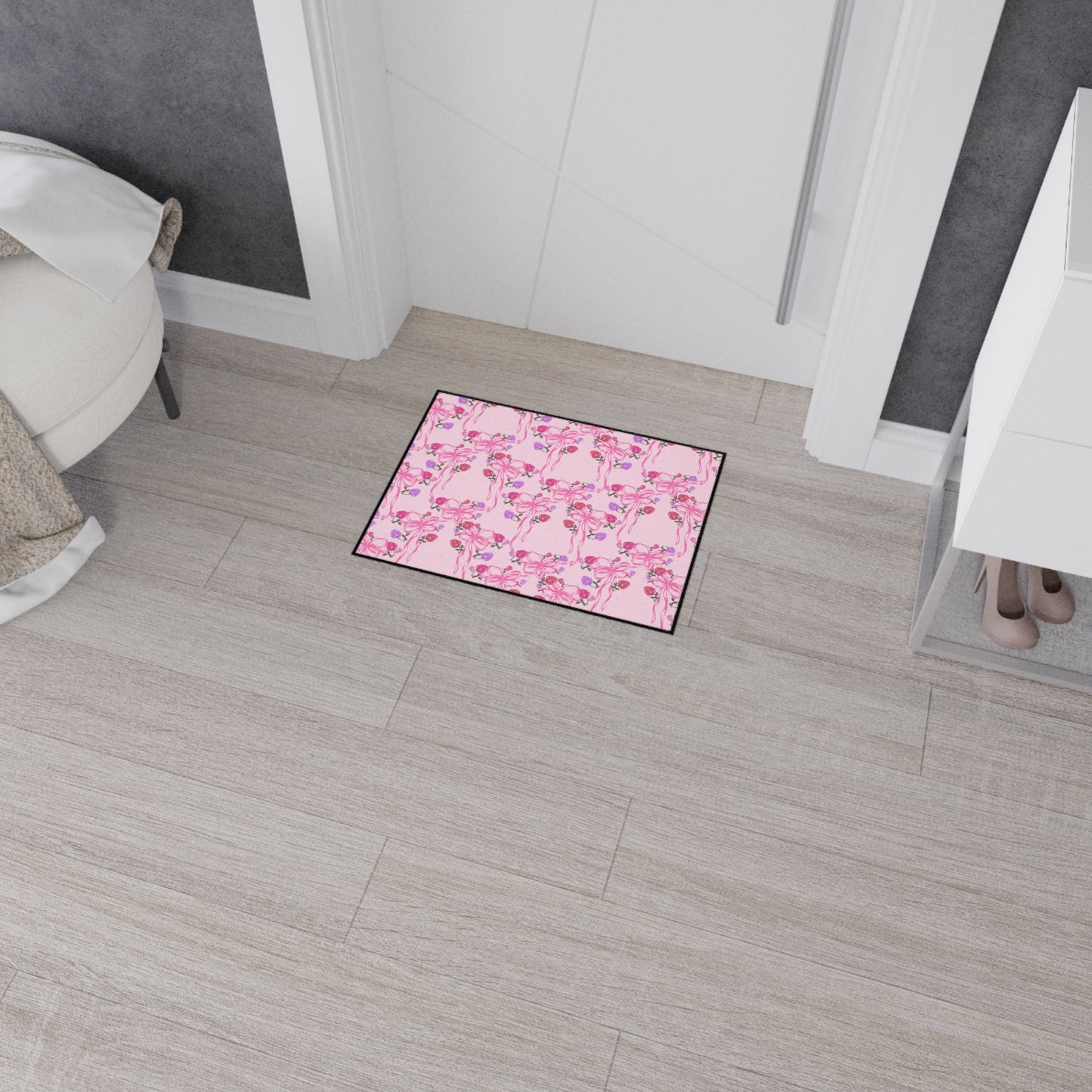 Pink Floral Pattern Heavy Duty Floor Mat | Watercolor Peonies, Botanical Entry Rug